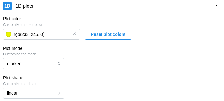 1D plots section of the customization