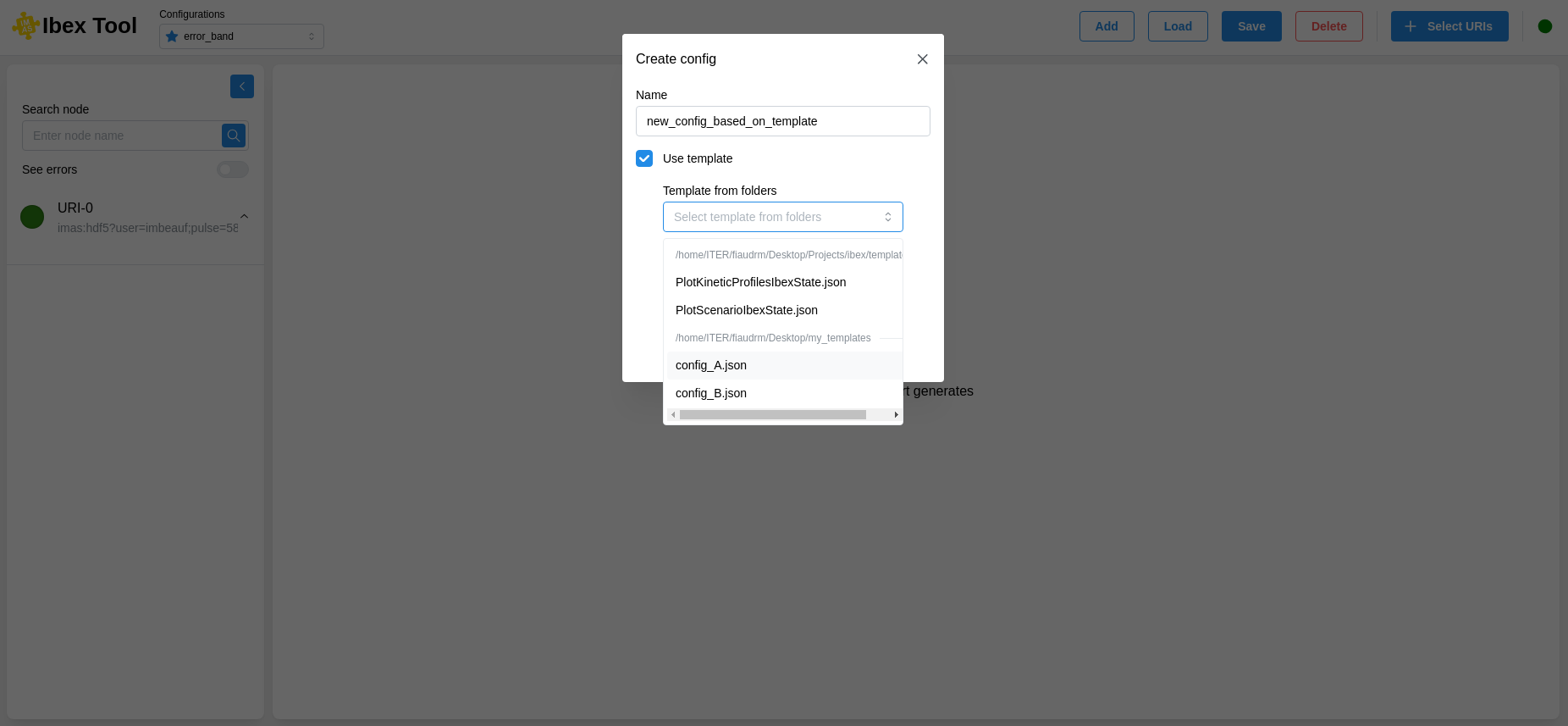 Modal to create configuration and select template